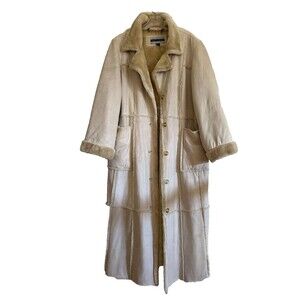 Big Chill Faux Suede & Fur Teddy Coat Full Length Shearling Lined Plus 1X Boho